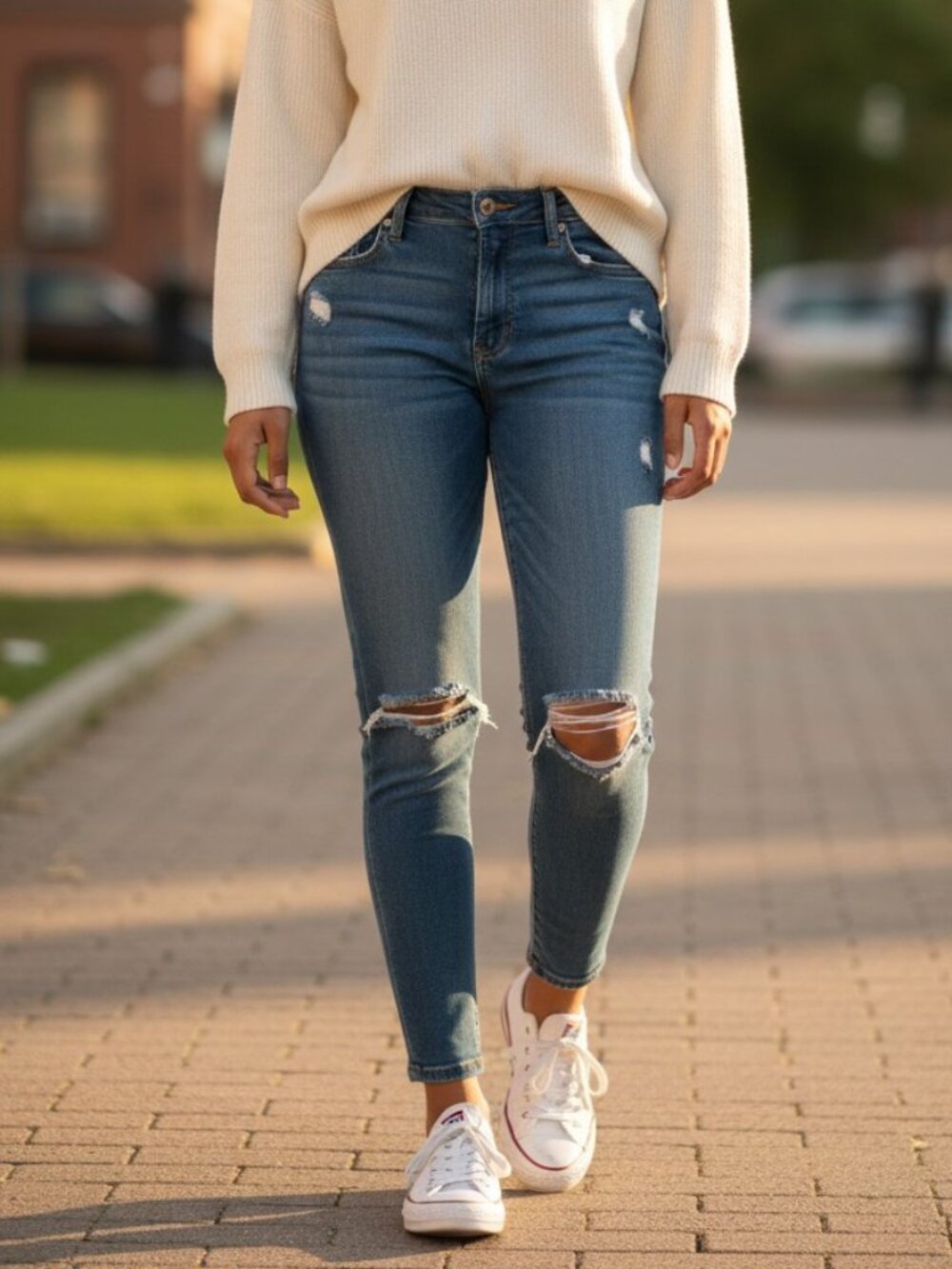 High-Rise Distressed Skinny Jeans - Blue